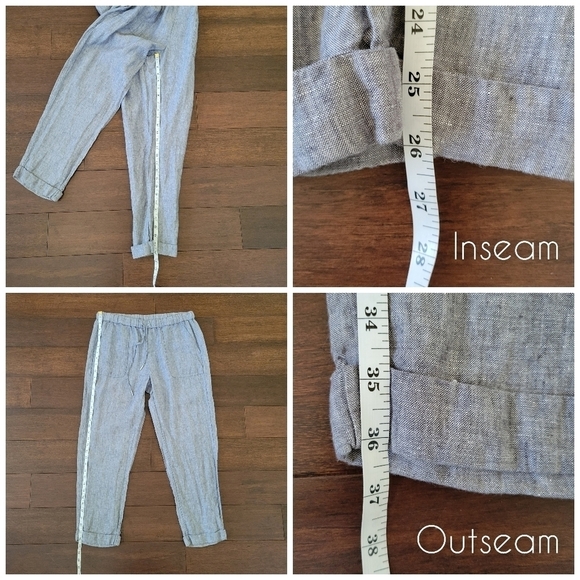 Saks Fifth Avenue Cropped Linen Pull-On Straight Leg Pants Women's L Gray Blue - Picture 10 of 10